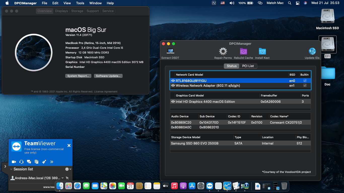 Success Hackintosh macOS Big Sur 11.4 Build 20F71 in Asus A455LD-WX104D